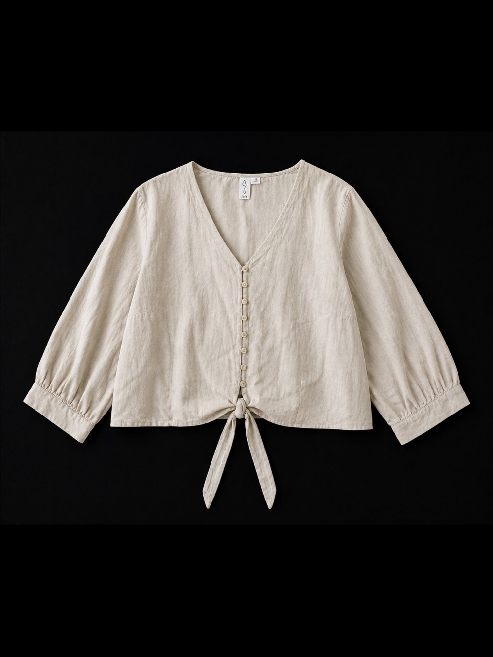 Joie Linen Blend Tie Front Blouse Woman 1X Beige Button Front Boho Top Softgirl